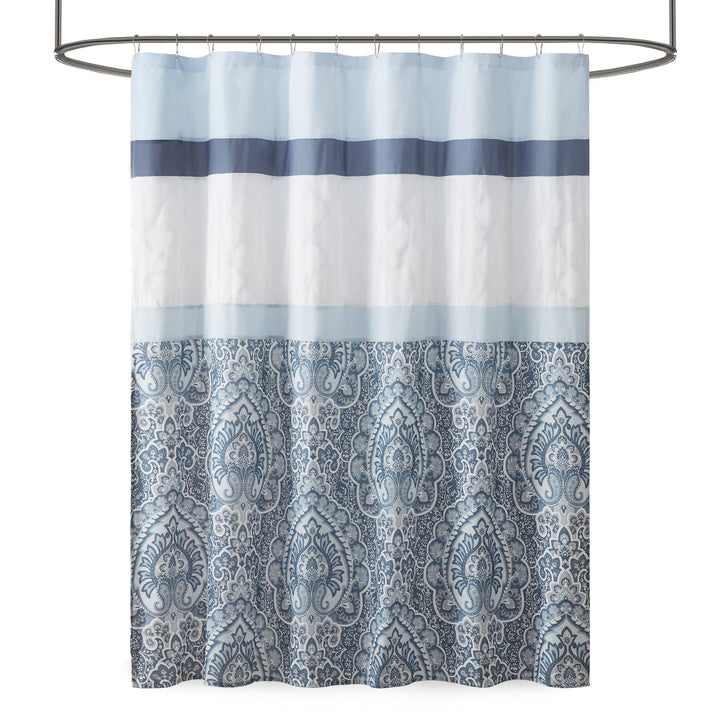 510 DESIGN Shawnee Shower Curtain Geometric Textured Embroidery Design with Blue - Diamond Home USA