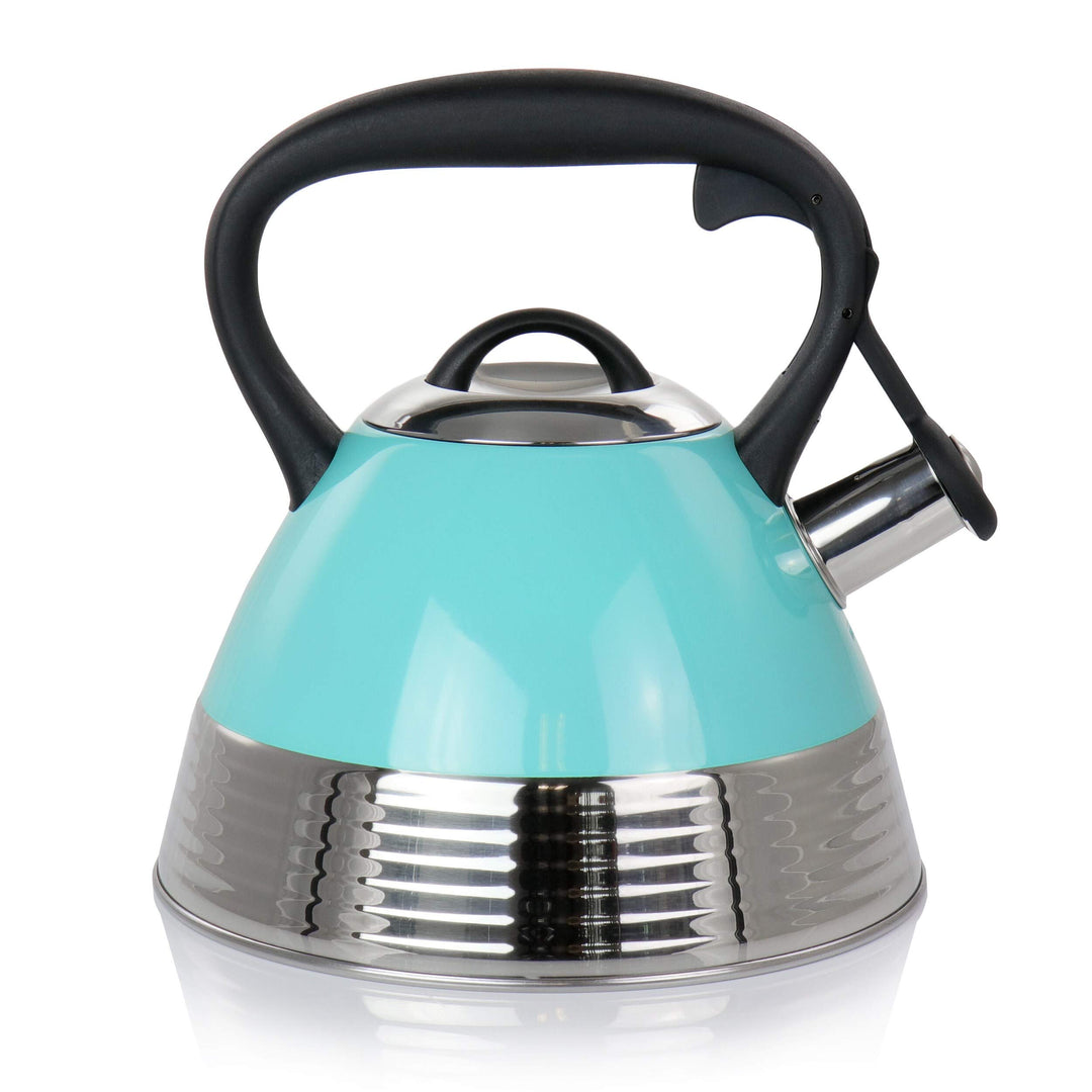 2.5 Quart Stainless Steel Whistling Tea Kettle in Turquoise Blue Medium - Diamond Home USA