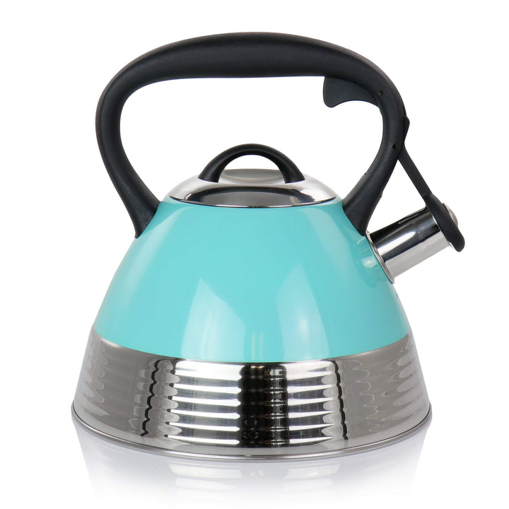 2.5 Quart Stainless Steel Whistling Tea Kettle in Turquoise Blue Medium - Diamond Home USA