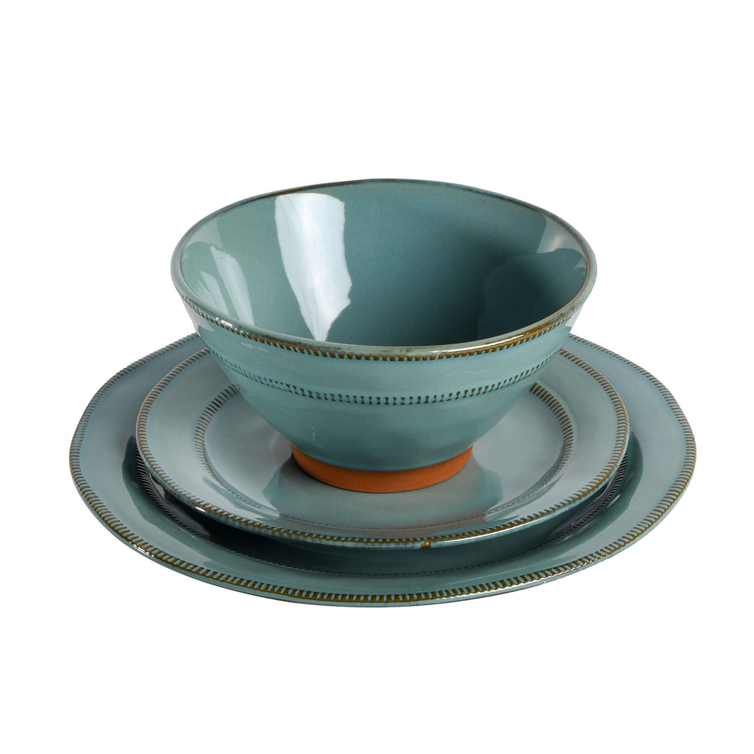 Gibson Elite Terranea Round Reactive Glaze Terra Cotta Dinnerware Set Service Teal - Diamond Home USA