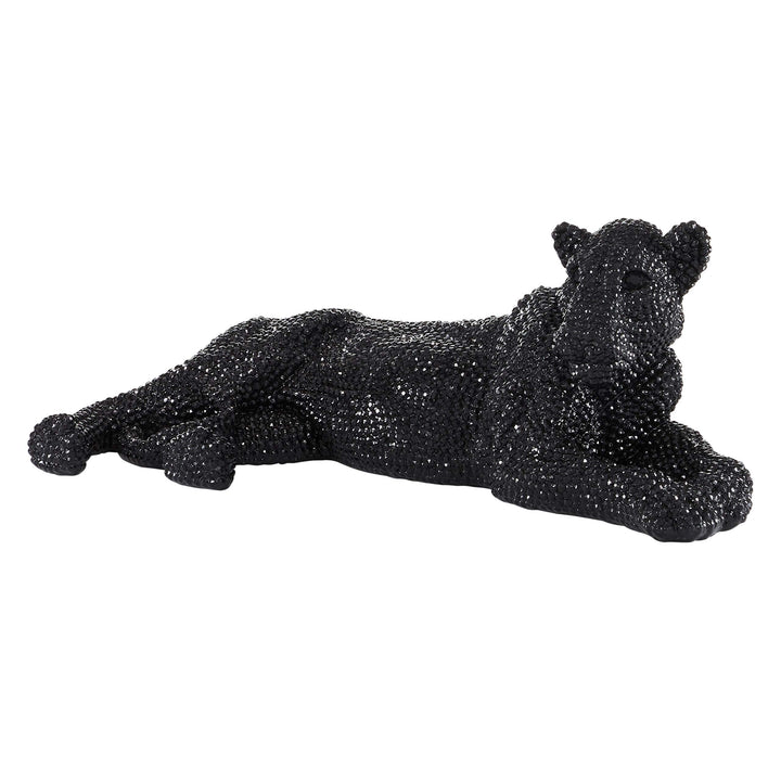 Large Black Polystone Resting Panther 26" X 10" 26 X 12 9 Glam Resin - Diamond Home USA