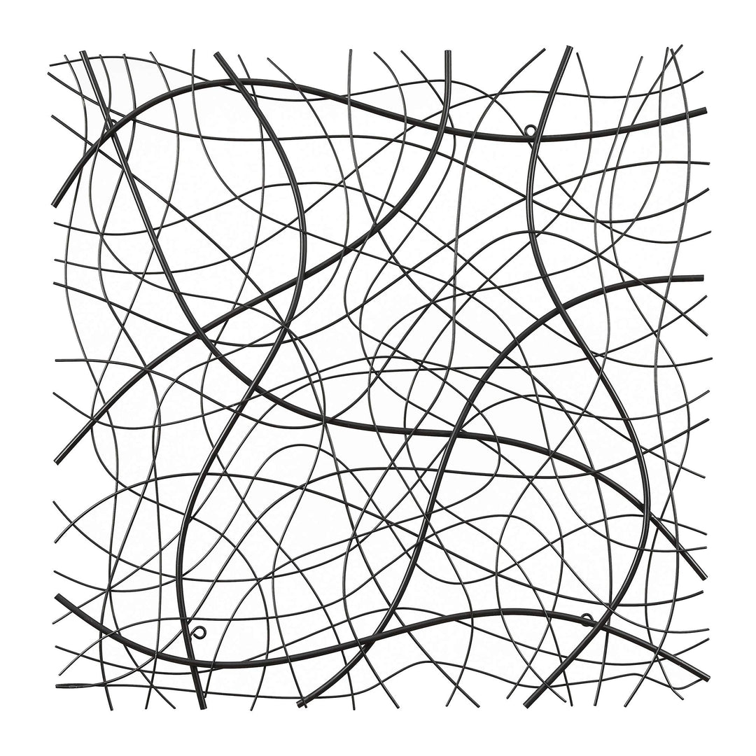 Large Black Abstract Square Metal Wall Decor Modern Contemporary Iron Includes - Diamond Home USA