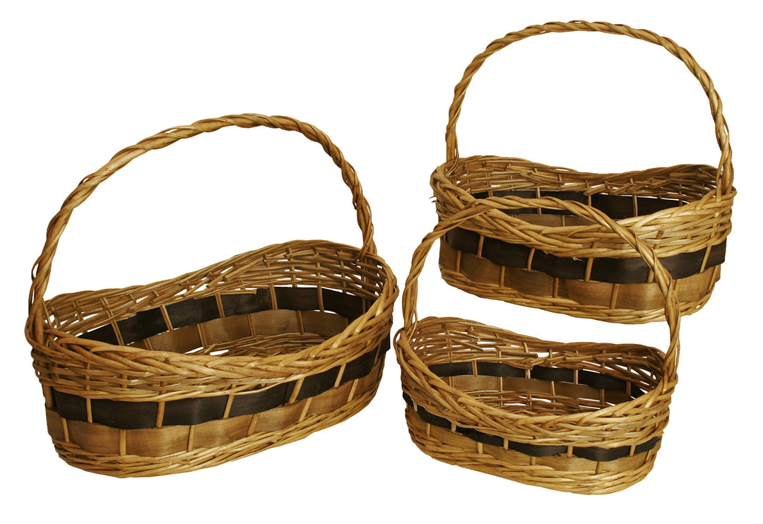 Wald Imports Brown Willow & Woodchip Decorative Nesting Storage Baskets Set of 3