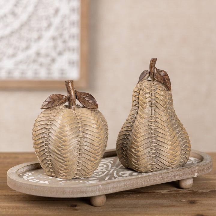 Wicker Apple and Pear D Cor (Set of 2) Brown Traditional Resin - Diamond Home USA