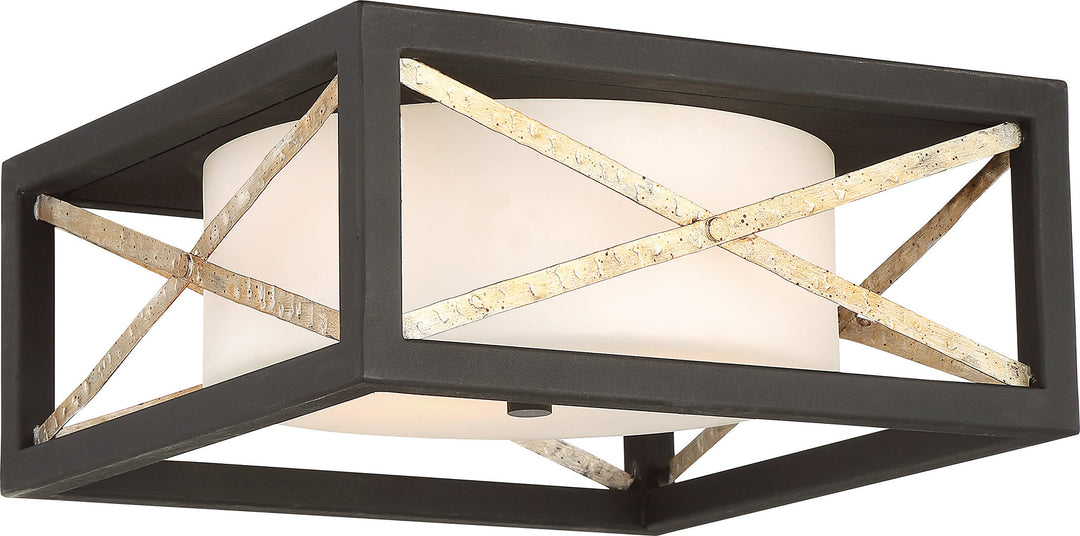 NUVO 60/6132 Two Light Flush Mount 6.25x14.00x14.00 Matte Black/Antique Silver