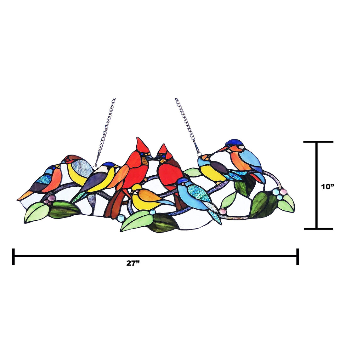Glass Window Panel/suncatcher with Cute Birds Multi Color Traditional - Diamond Home USA