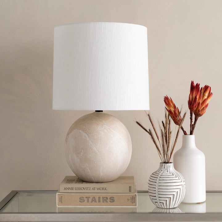 Cream Faux Marble Ceramic Table Lamp Beige Modern Contemporary Bulbs Included