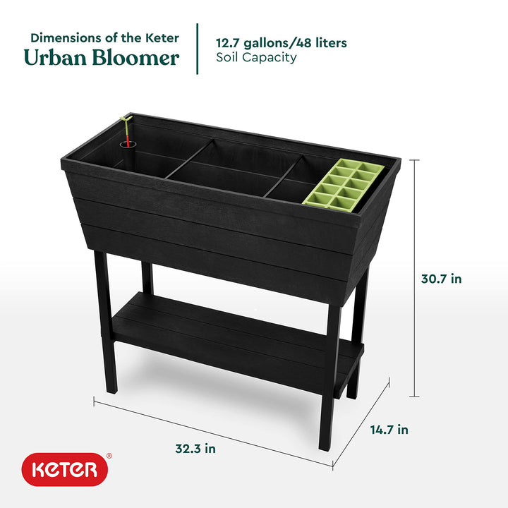 Keter Urban Bloomer 12.7 Gallon Raised Garden Bed with Self Watering Planter Box - Diamond Home USA