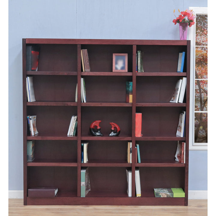 Traditional 72" Tall 15-Shelf Triple Wide Wood Bookcase in Espresso - Diamond Home USA