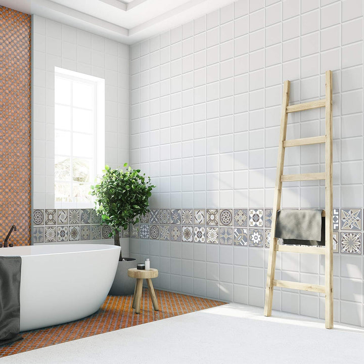 Limestone Spanish Tile Stickers Peel and Stick Wall Sticker Decal 24pcs 4"x4" - Diamond Home USA