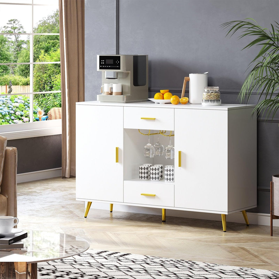 Modern Wood Buffet Cabinet Sideboard with Storage Adjustable Shelf Wine Glass White - Diamond Home USA