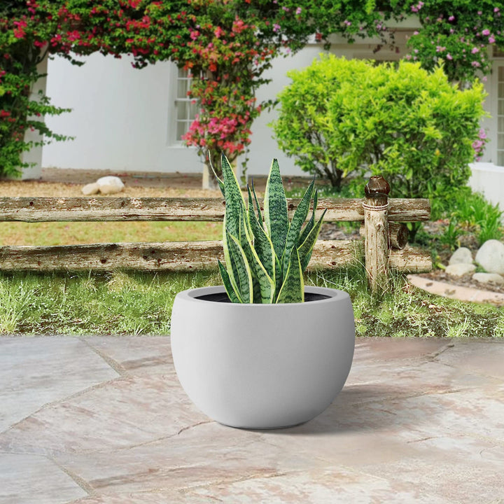 20" D Round Solid White Concrete Planter Pot Outdoor with Drainage Hole Modern - Diamond Home USA