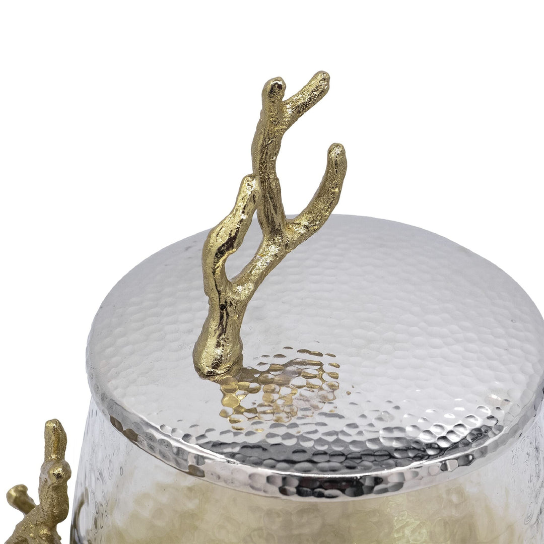 Branch Lidded Jar Gold/Clear/Silver Clear Gold Silver Transitional Glass - Diamond Home USA