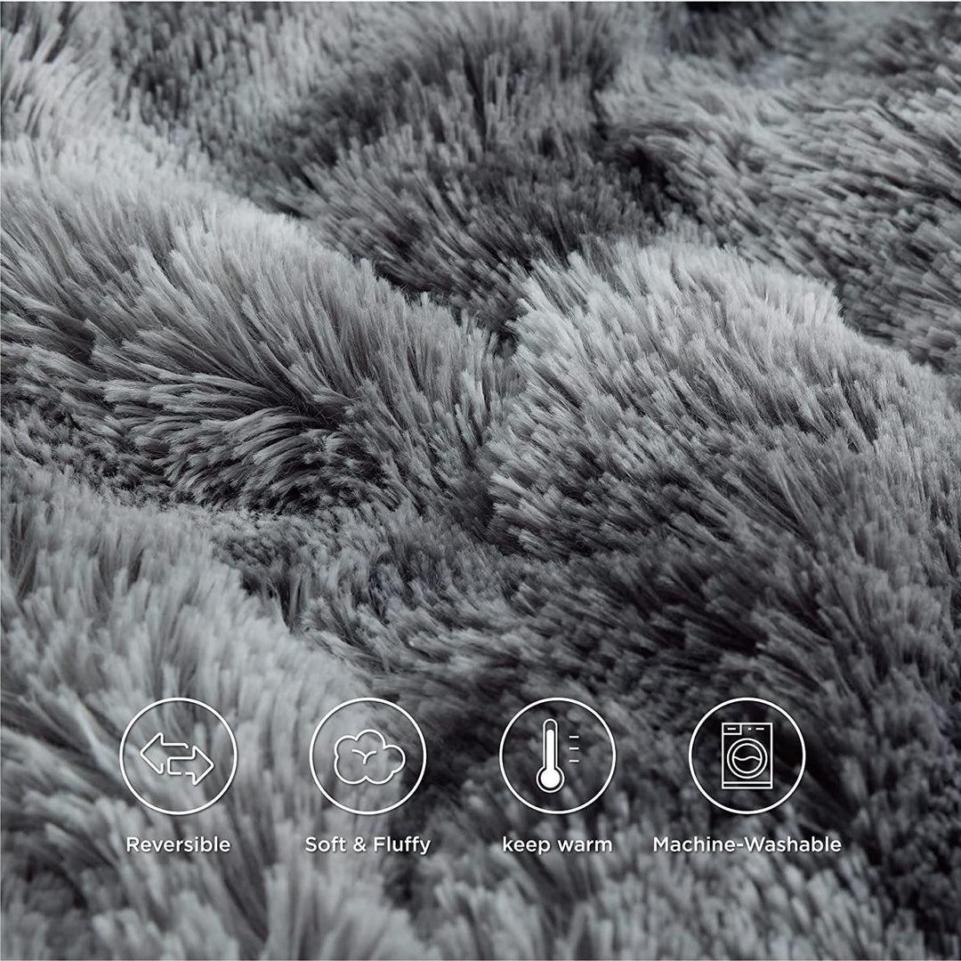 Fur Throw Blanket Blankets for Sofa White Solid Color Casual Cotton Blend - Diamond Home USA