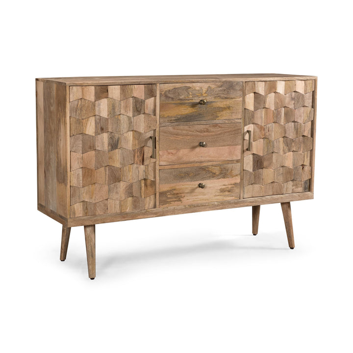 GDFStudio Mid-Century Modern Mango Wood 3 Drawer Sideboard with 2 Doors Natural - Diamond Home USA