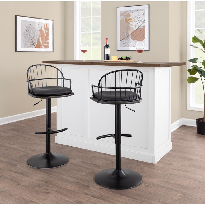 Adjustable Bar Stool with Arms and Removable Seat Cushion (Set of 2) Black