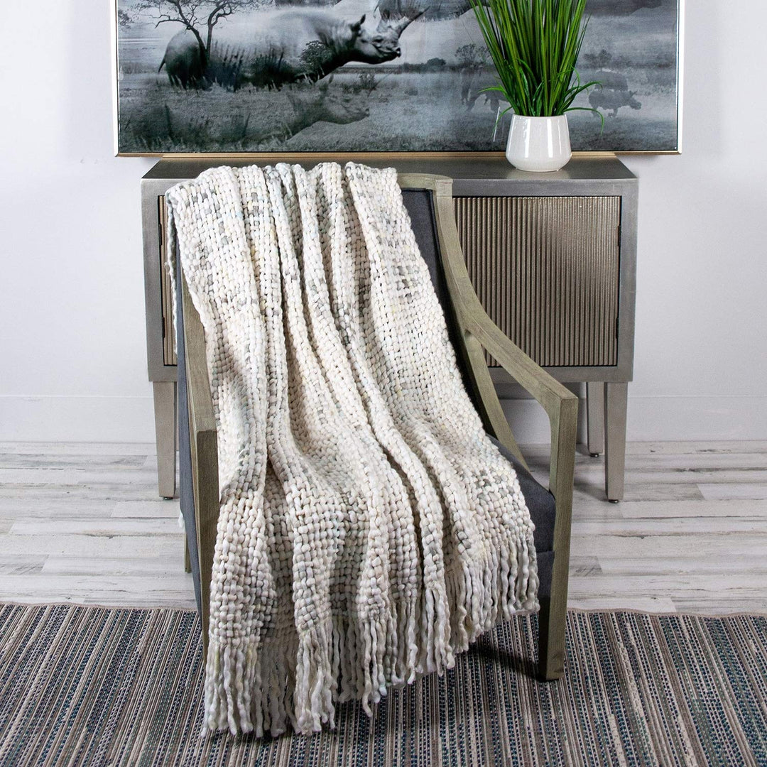 White 52 X 60 Handloom Throw Blanket Textured Casual Acrylic - Diamond Home USA