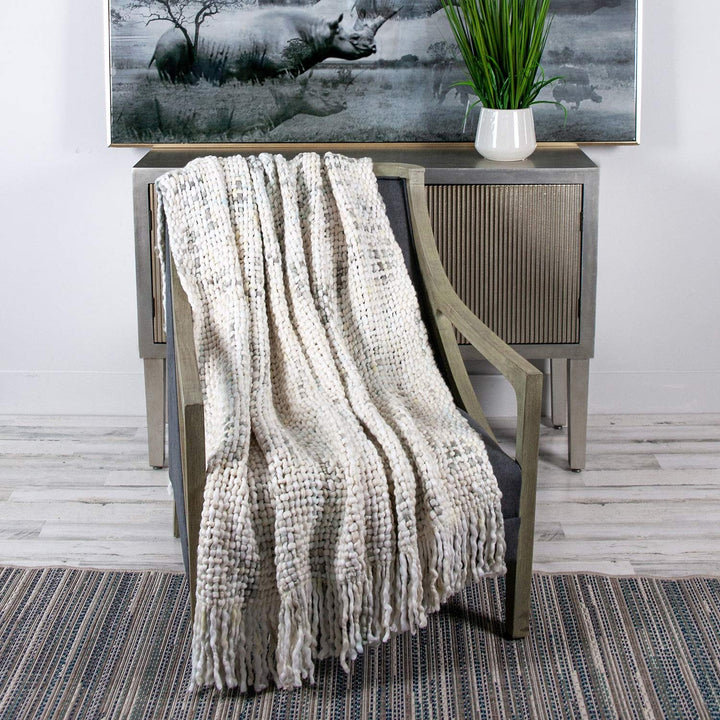 White 52 X 60 Handloom Throw Blanket Textured Casual Acrylic - Diamond Home USA
