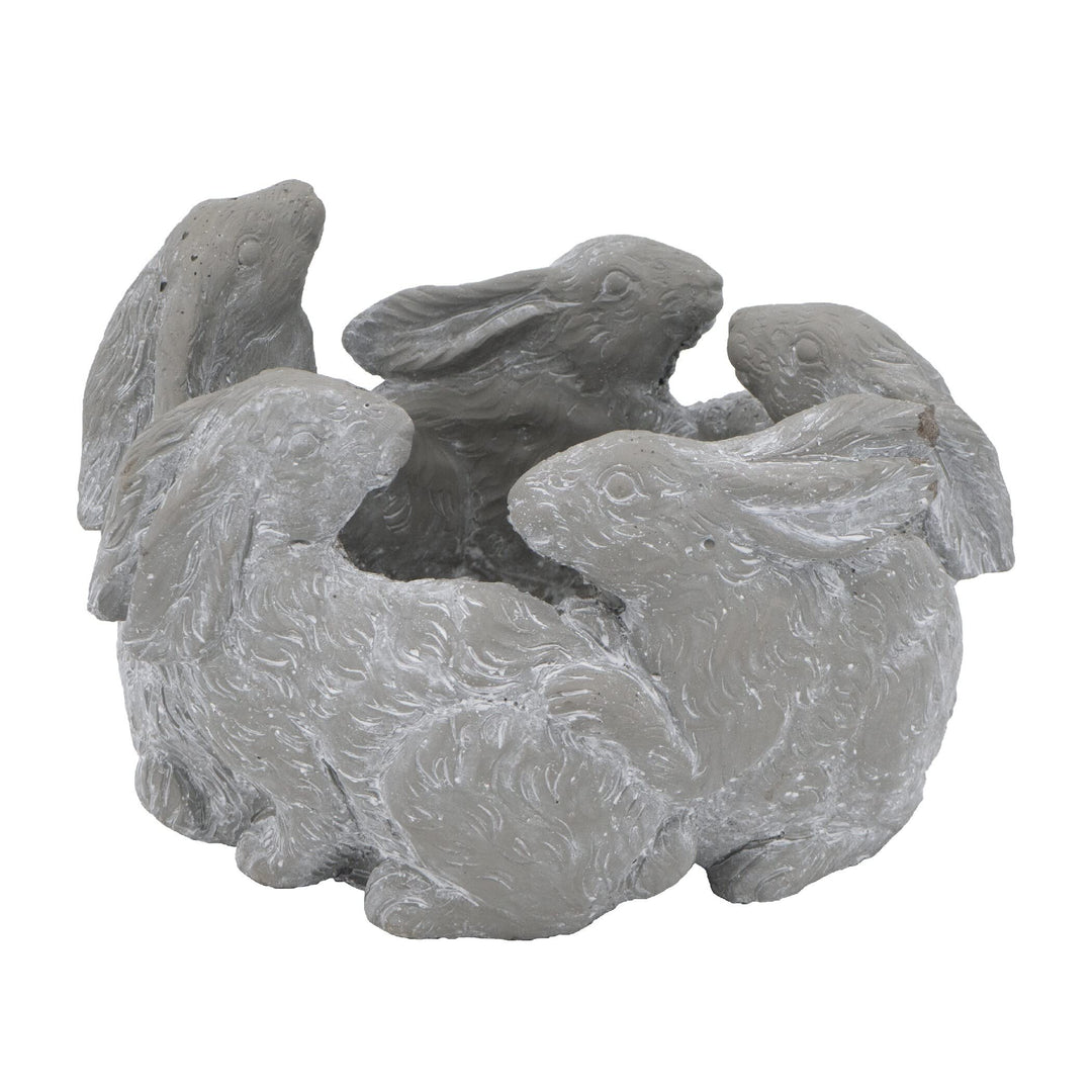 Seasonal Cement 5 Bunny Planter Grey Transitional