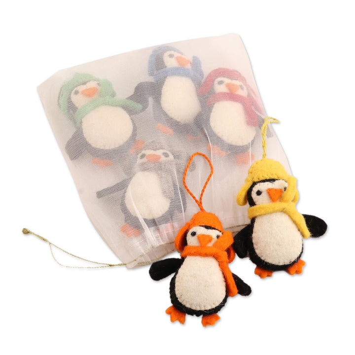 Handmade Cozy Penguins Wool Felt Ornaments (Set of 6) Multi Color - Diamond Home USA