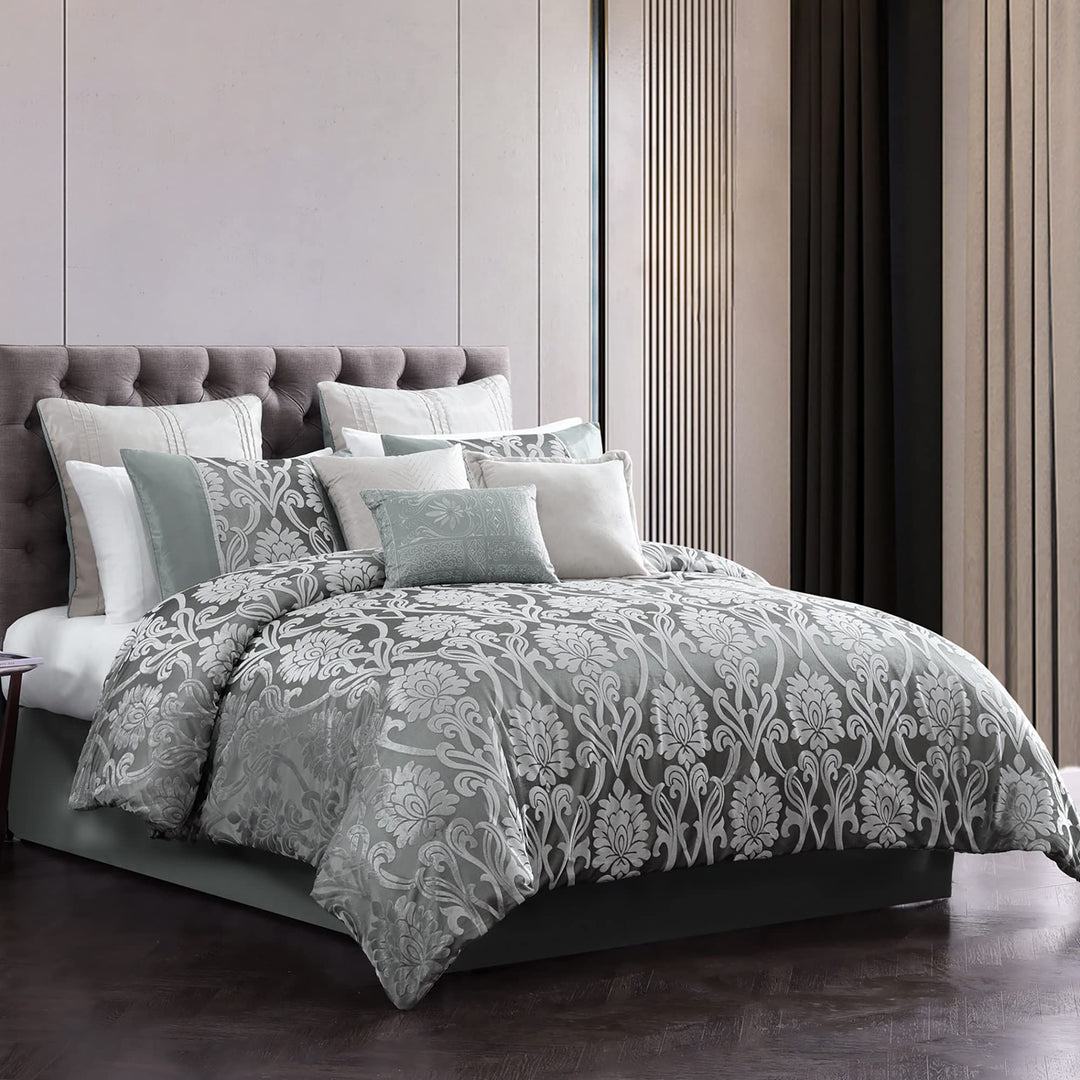 Riverbrook Home 100% Polyester Comforter Set Queen Dupre - Gray 9-Piece Set