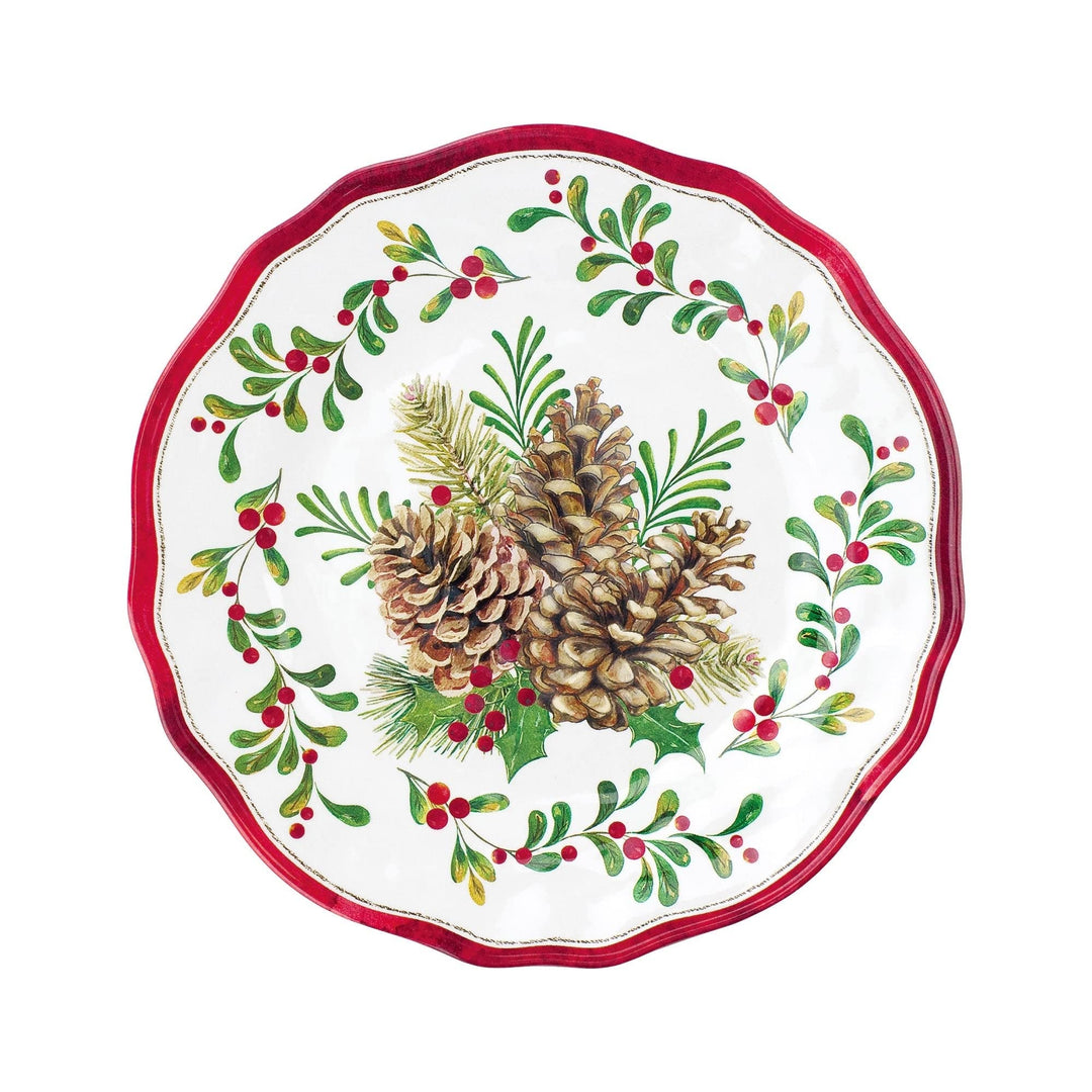 16-Piece Pinecones Dinnerware et Red Holiday Casual Round 16 Piece Dishwasher - Diamond Home USA