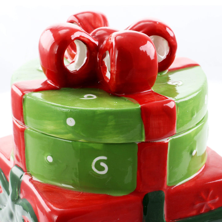 Christmas Estate 7.5 Inch Gift Box Holiday Cookie Jar Multi Color Banded - Diamond Home USA