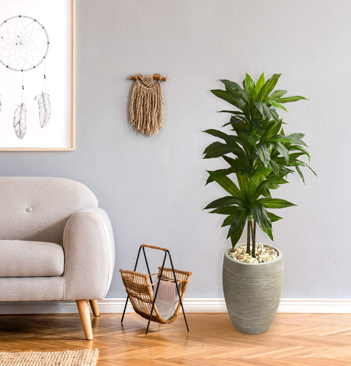 Nearly Natural 4ft. Dracaena Artificial Plant in Sand Colored Planter (Real - Diamond Home USA
