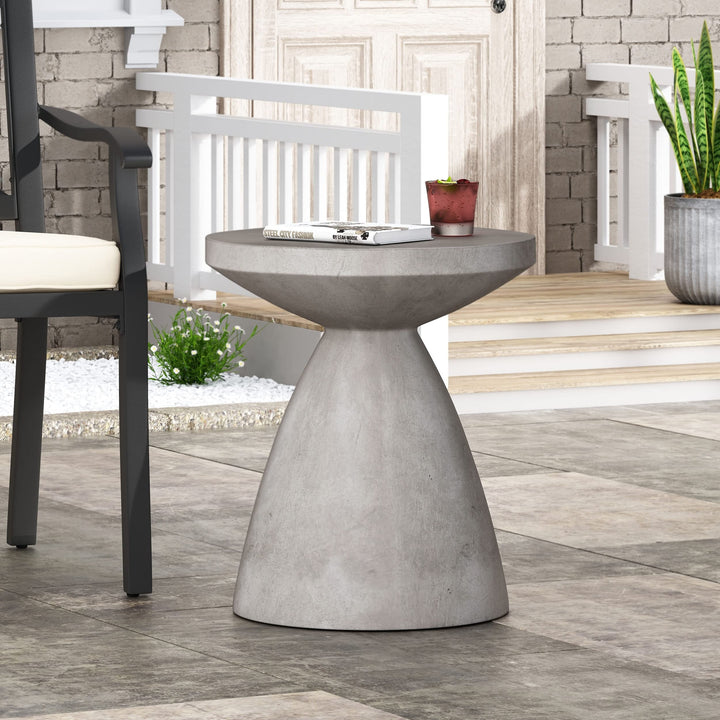 Outdoor Lightweight Concrete Side Table Grey Modern Contemporary Round Water