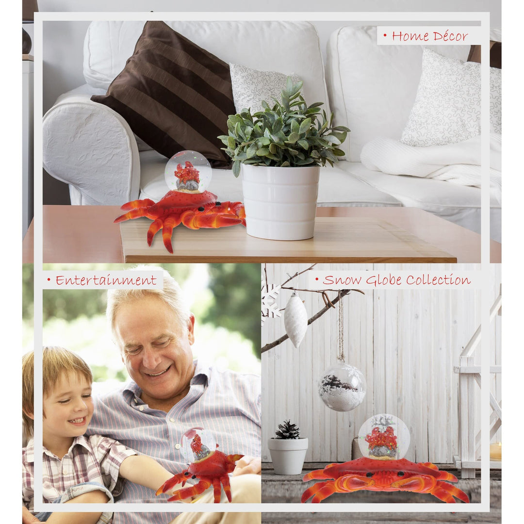 Crab Snow Globe Figurine with Sparkling Glitter 5.5lx4.5wx2.6h Inches Red - Diamond Home USA
