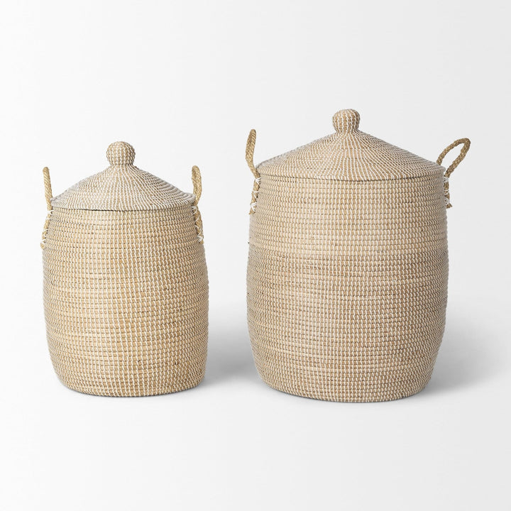 Set of 2 Seagrass Floor Baskets W/Lids and dles 20.9l X 20.9w 29.9h Beige - Diamond Home USA