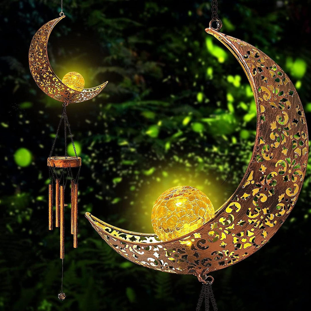 Solar Lamp Wind Chime Gold Metal