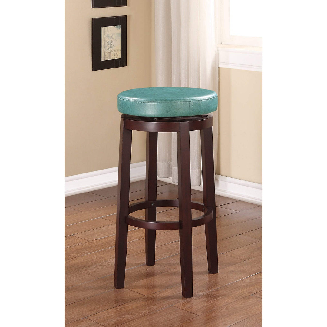 Aqua Blue Backless Swivel Bar Stool Transitional Wood Footrest