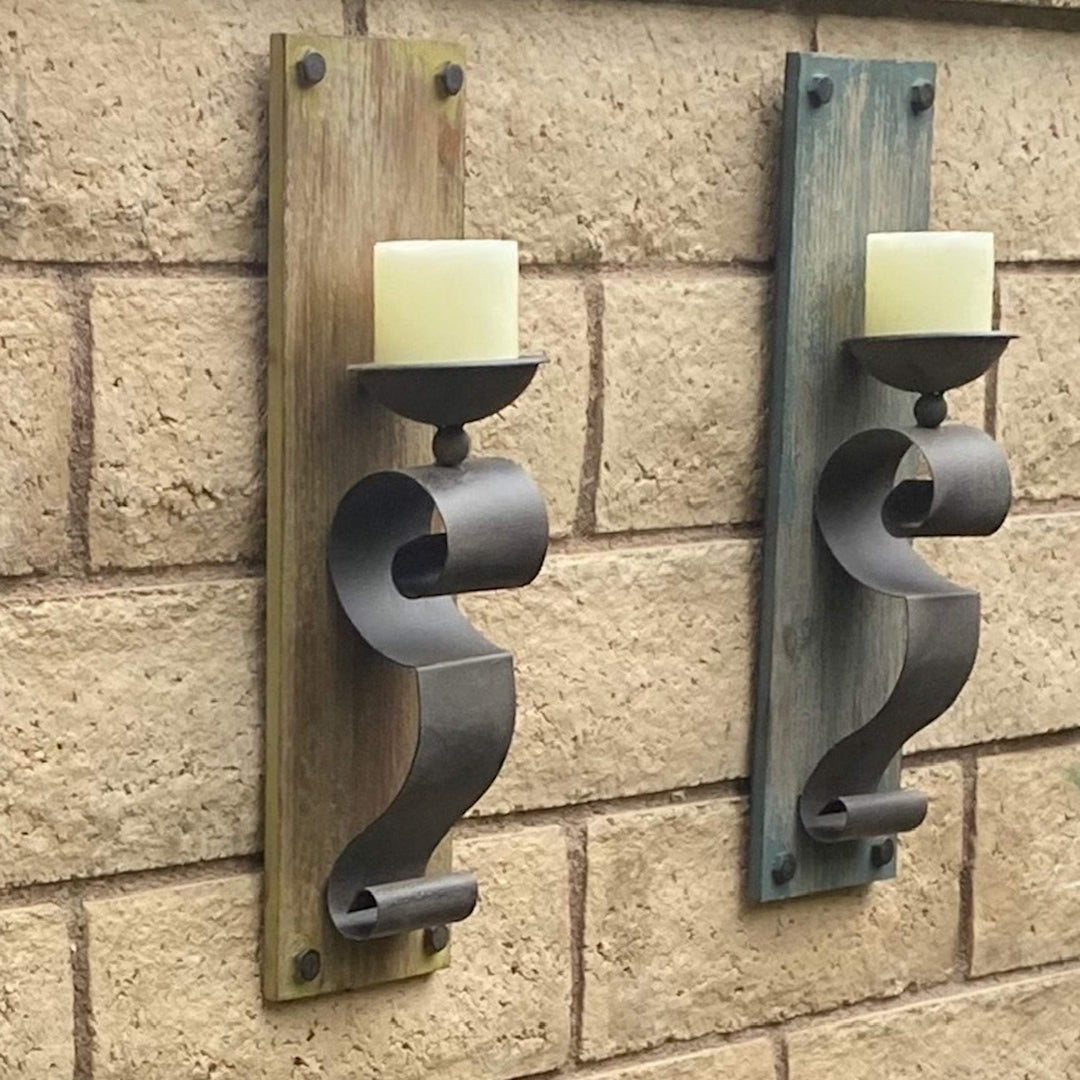 Farmhouse Rustic Wood Candle Wall Sconce Set of 2 Multi Color Weathered - Diamond Home USA