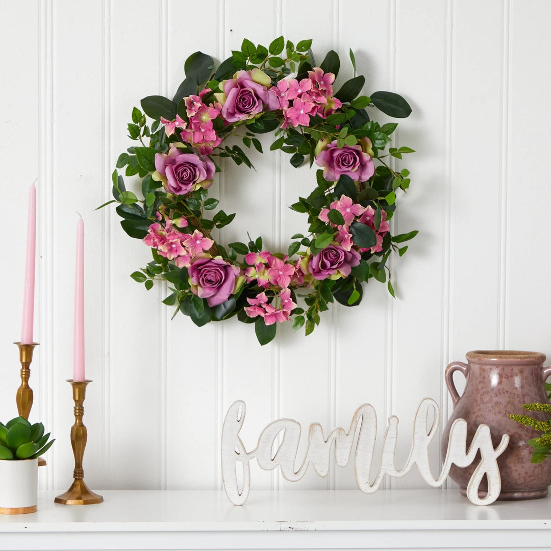 22" Pink Hydrangea and Rose Artificial Wreath Casual Polyester Unadorned - Diamond Home USA