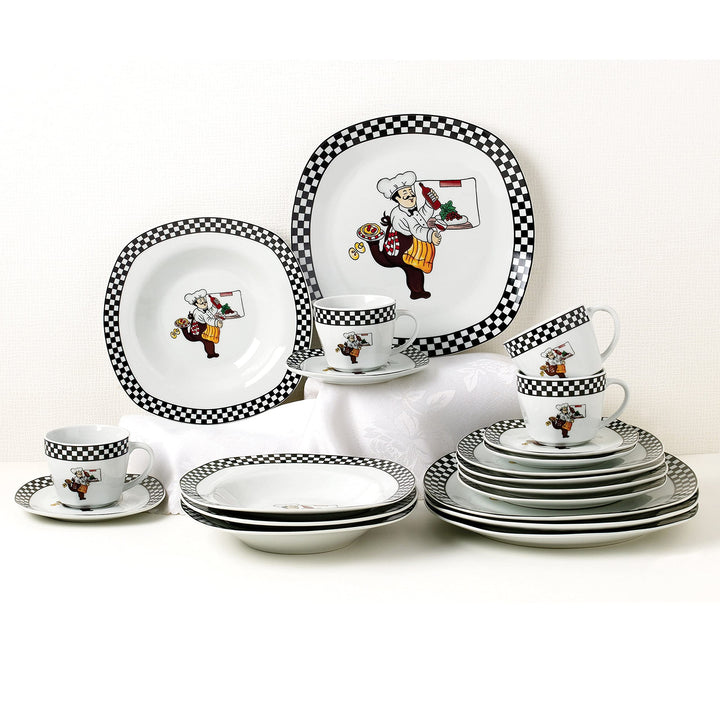 Porcelain 20 Piece Square Dinnerware Set Service For 4-chef Design White - Diamond Home USA