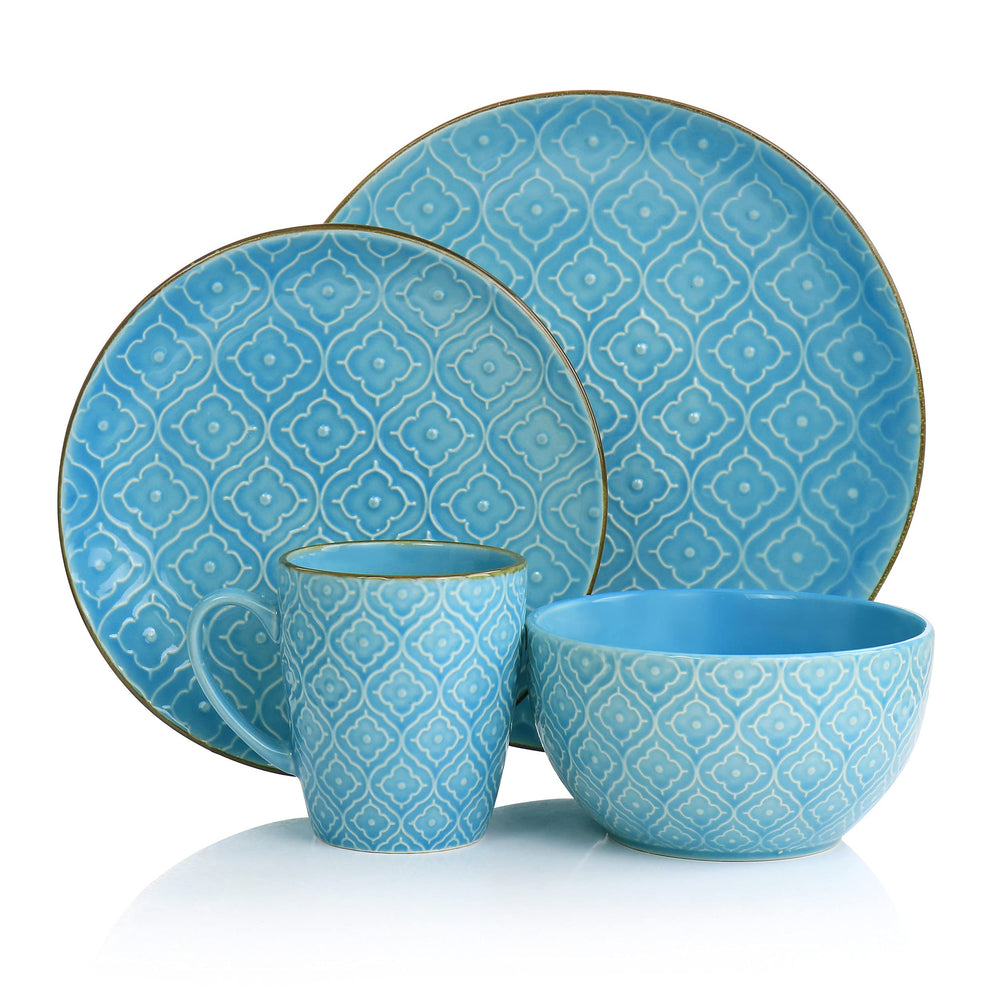 Elama Elegant Round Stoneware Ogee Style Dinnerware Dish Set 16 Piece Bright - Diamond Home USA