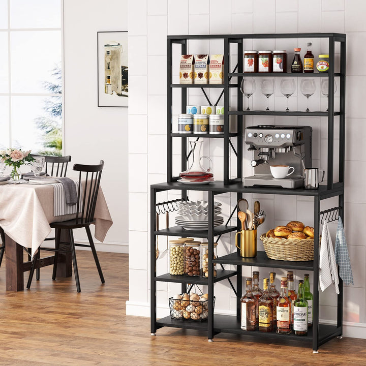 10 Tier Kitchen Bakers Rack with Hutch Microwave Stand Utility Shelves Hooks - Diamond Home USA