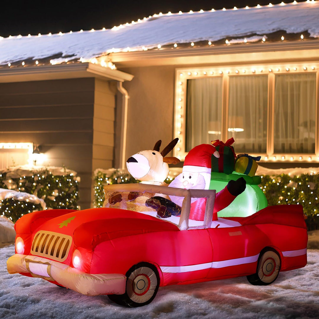 8ft L Santa in Red Convertible Car Outdoor Holiday Inflatable with Led Lights - Diamond Home USA