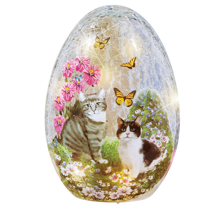 Led Lighted Garden Cats Glass Egg Lamp 5.88 X 5.31 8.5 Traditional