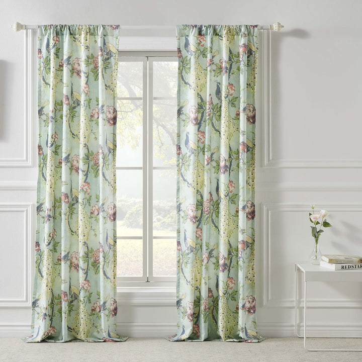 Peacock 84-inch Curtain Panels (Set of 2) Blue Green Red Floral Traditional