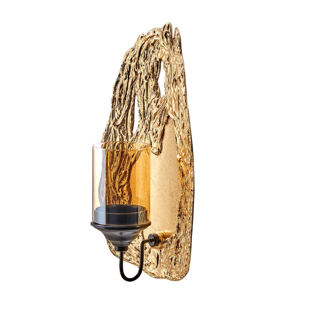 Vivien 14" Abstract Gold Wall Candle Sconce with Glass Hurricane Metal - Diamond Home USA