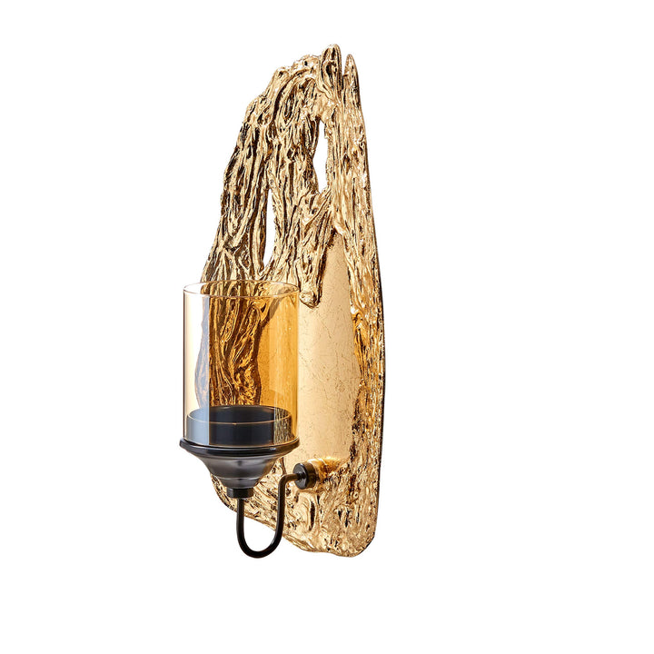 Vivien 14" Abstract Gold Wall Candle Sconce with Glass Hurricane Metal - Diamond Home USA