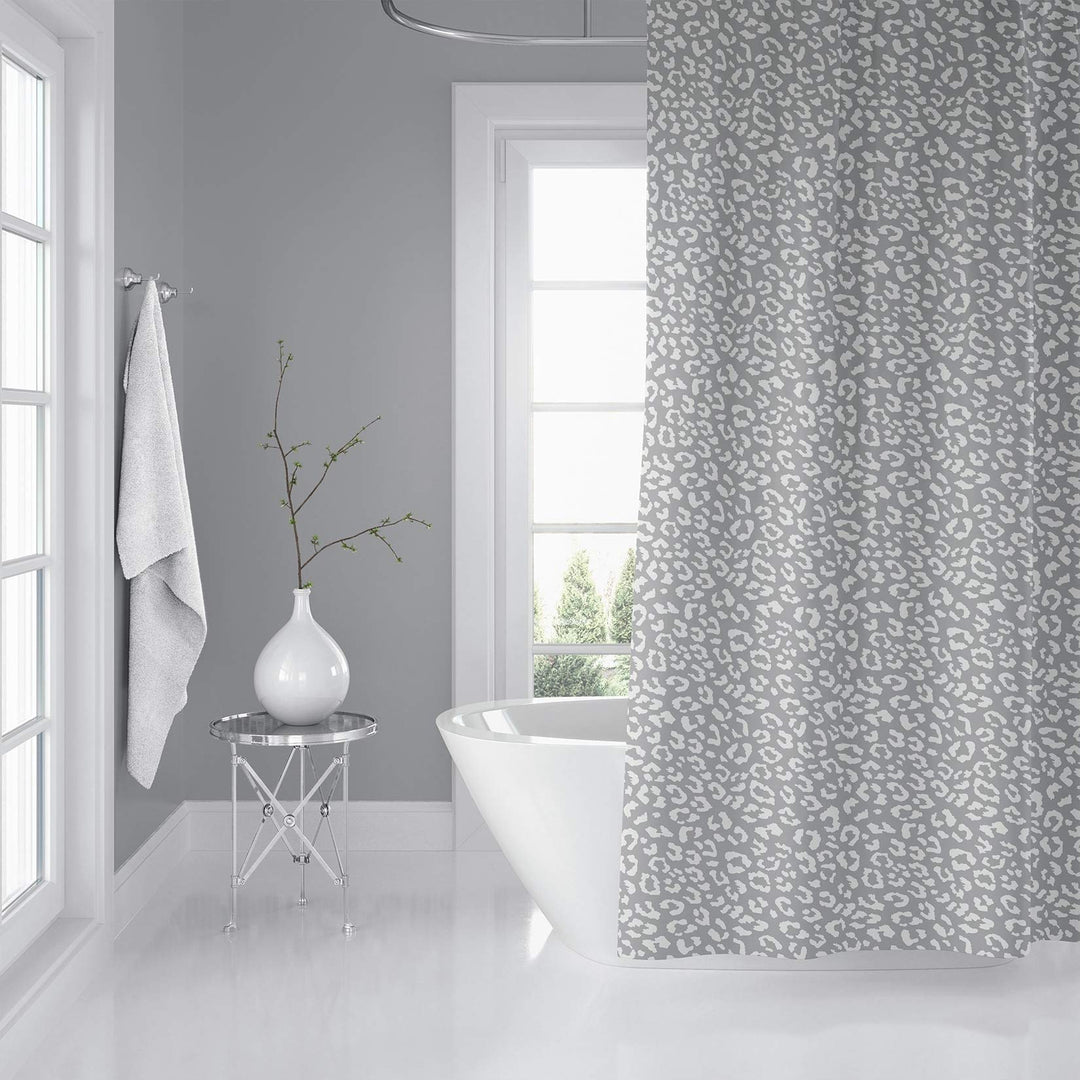 Leopard White On Grey Shower Curtain Grey Animal Print Modern Contemporary - Diamond Home USA
