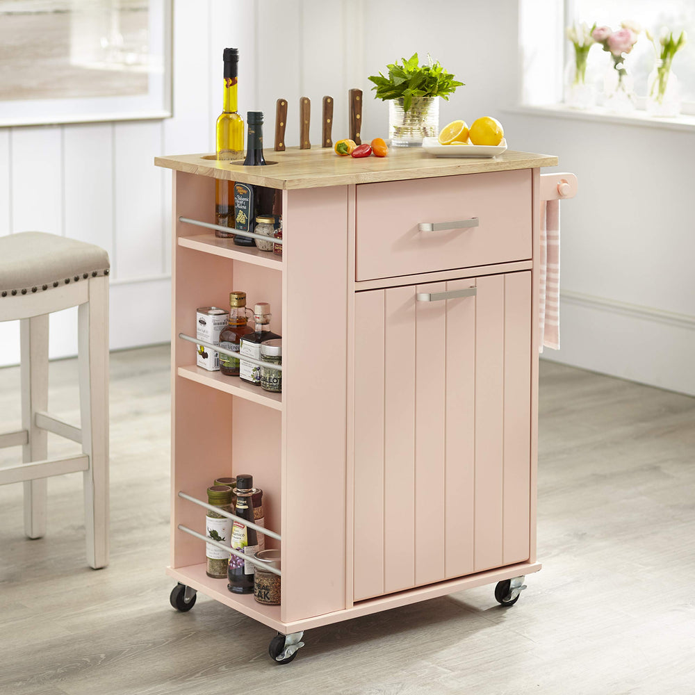 Target Marketing System Kitchen Lima Island Cart with 3 Tier Spice Racks Blush Pink - Diamond Home USA