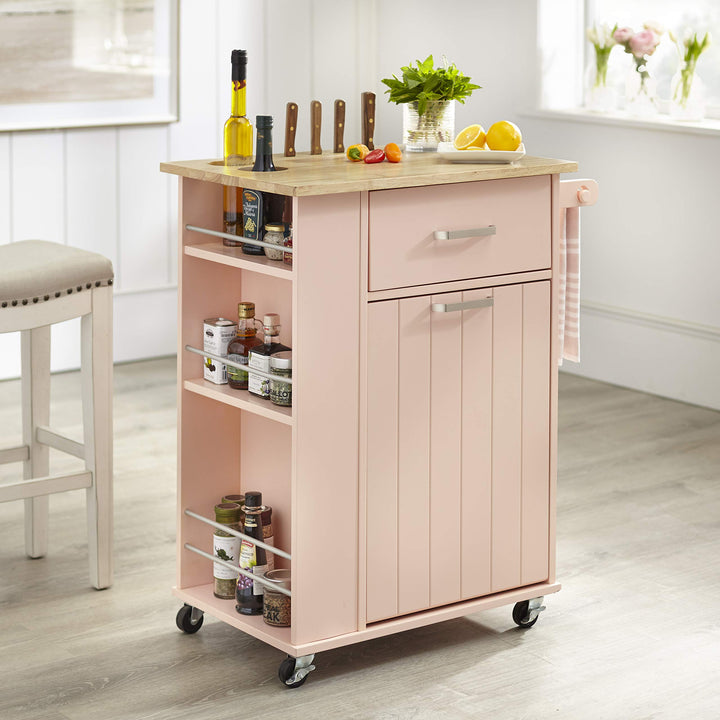Target Marketing System Kitchen Lima Island Cart with 3 Tier Spice Racks Blush Pink - Diamond Home USA