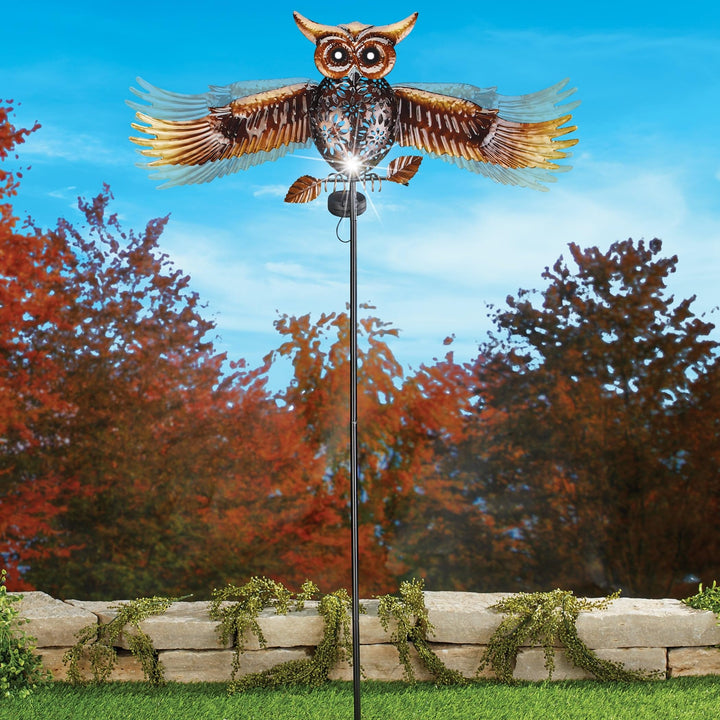 Solar Powered Metal Flying Owl Garden Stake 26.25 X 47.63 4.5 Black - Diamond Home USA