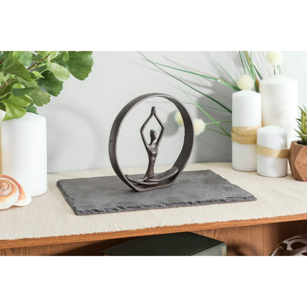 Circle Iron Sculpture with Figurine in Yoga Pose - Namaste Spiritual Home DÃƒcor - Diamond Home USA