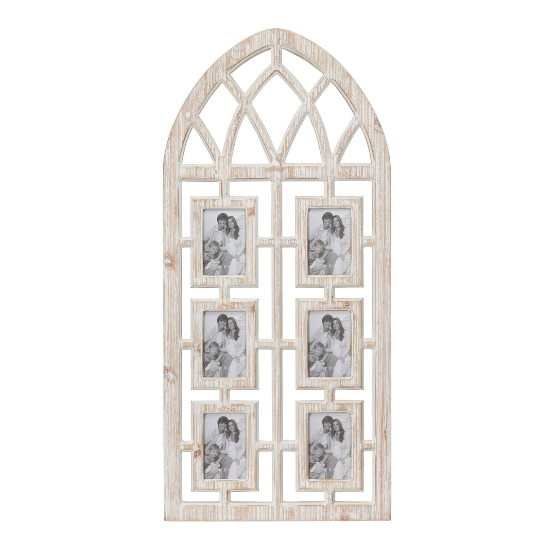 Whitewashed Cathedral Wood Picture Frame Photo Collage Wall W 6 Holders 19" X - Diamond Home USA