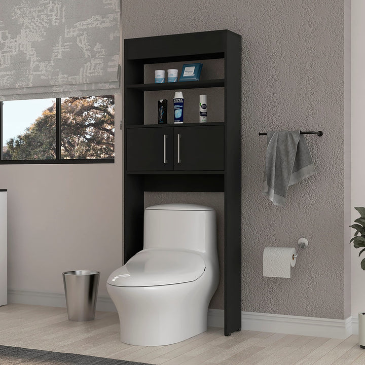 Over The Toilet Cabinet Black Modern Contemporary MDF Natural Finish Includes